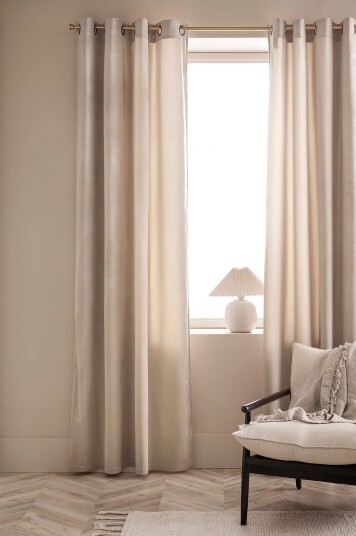 Ellos Home Gardiner med maljer Nora i fløyel 2 pk Beige