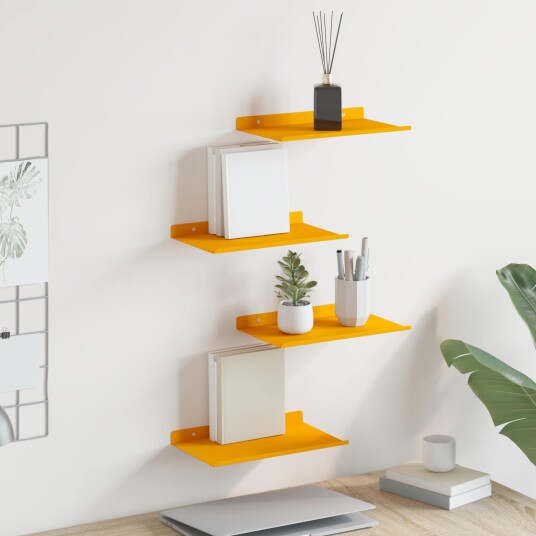vidaXL Flytende hylle 4 pcs Sennepsgul 30 x 18 x 2,5 cm Stål