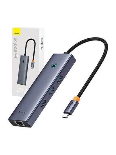 Baseus 4-i-1-hub UltraJoy USB-C do 3x USB 3.0 + RJ45 (space grey) USB-hub - USB 3.0 - 4 porter - Grå