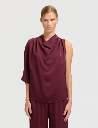 Selected Slflaurina One Shoulder Cowl Top B - Burgundy - 34