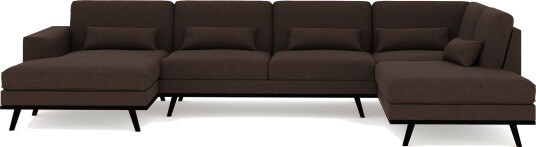 Copenhagen 5 seters Høyrevendt U formet Sofa med Divan og Sjeselong i Stoff Brun