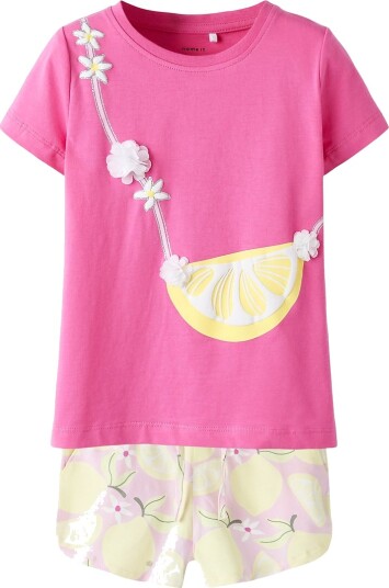Name It Shorts Sett - NmfFentaz - Shorts/T-skjorte - Piruett - Name It - 5 år (110) - Shorts Gul Rosa