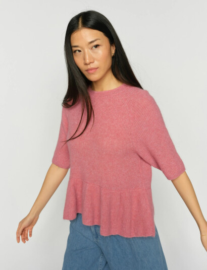 MOS MOSH Mmthora Ss O Neck Frill Knit Pink M