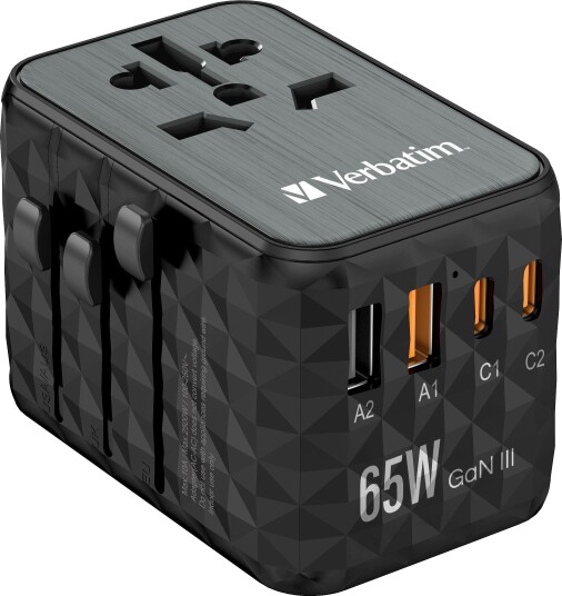 Verbatim UTA-05 65W GaN III Universell Mobillader med 2 x USB-C og 2 x USB-A Verbatim UTA-05 65W GaN III Universell Mobillader med 2 x USB-C og 2 x USB-A