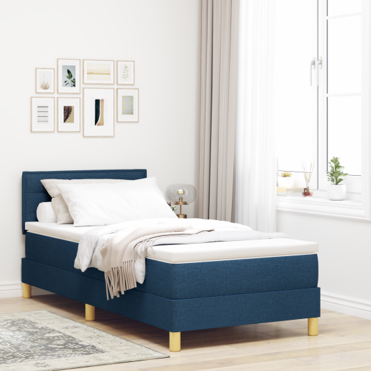 Box Spring Seng med Madrass Blå 80x200 cm Stoff
