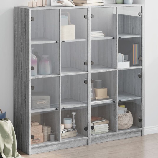  Bokhylle med dører grå sonoma 136x37x142 cm konstruert tre 8721012216129