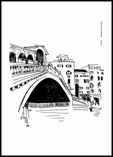 Rialto Bridge Venice Illustration Italy City Art Print Plakat Plakat / 40x50cm