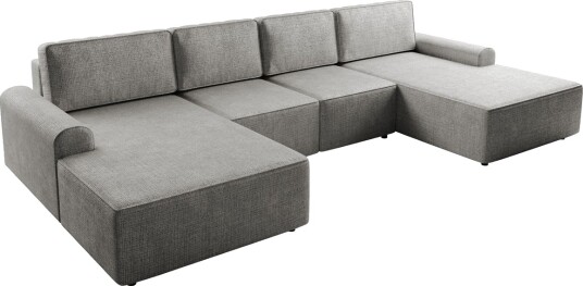 Bella Sovesofa med Dobbel Sjeselong 4 seter i Plysj Grå Bella Sovesofa med Dobbel Sjeselong 4 seter i Plysj Grå