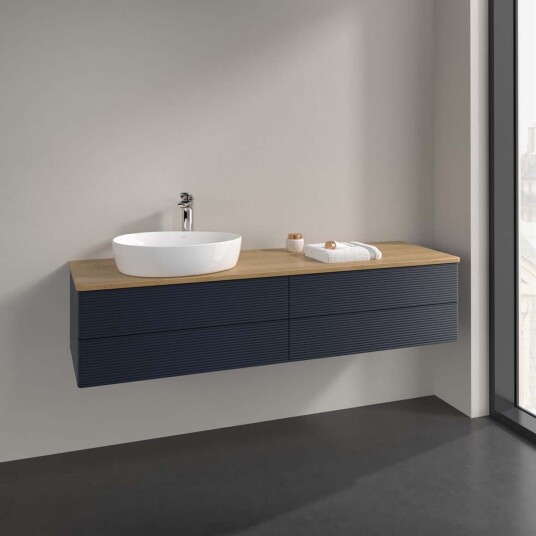 Villeroy & Boch Antao Servantskap med 4 skuffer 160x50x36 cm m/lys Blå Matt/Eik