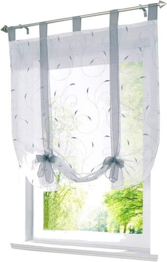 Romersk gardin med broderibånd Romerske gardiner Gjennomsiktig spenne gardin BxH 120x140cm sølv