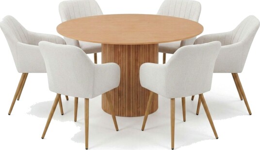 Kopparbo spisegruppe rund 130 cm eik med 6 Filippa spisestoler   Eik
