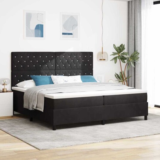  Box Spring Seng med Madrass Svart 200x200 cm Fløyel