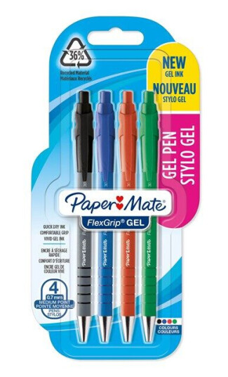Paper Mate FlexGrip Gel Pens  Medium Point 0.7 mm  Svart Blå Rød & Grønn Ink  4 Count