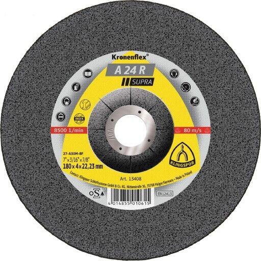 Klingspor slipeskive A 24 R Supra, for stål, 125 x 4 mm, Fortsettelse