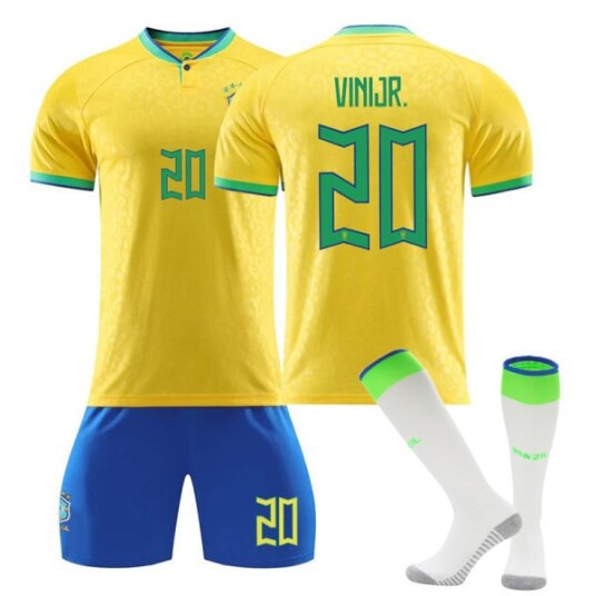 Qatar 2022 FIFA World Cup Brasil Hjemme Vini Jr #20 Trikot Samba Fotball T skjortesett for menn Barn Ungdom yz Kids 24130 140cm
