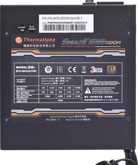 Thermaltake Smart Se2 Strømforsyning 500W Thermaltake Smart Se2 Strømforsyning 500W