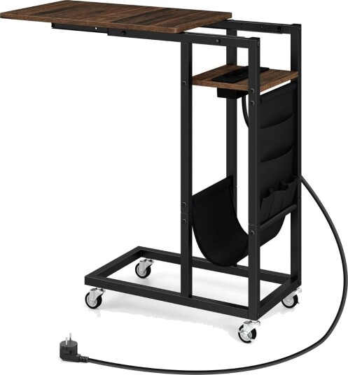 C formet sidebord med ladestasjon og uttrekkbar topp