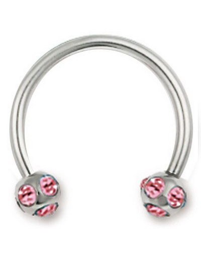 Rund Øyenbrynspiercing med Rosa Stener på Kulene 1,2 x 8 mm