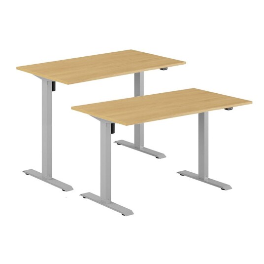 Design Studio Høydejusterbart Elektrisk Skrivebord, Grått Stativ, Bordplate I Eik, 8 Størrelser