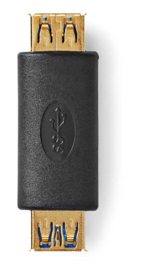 Nedis USB-A Adapter | USB 3.2 Gen 1 | USB-A Hun | USB-A Hun | 5 Gbps | Rund | Gull belagt | Antrasitt | Boks