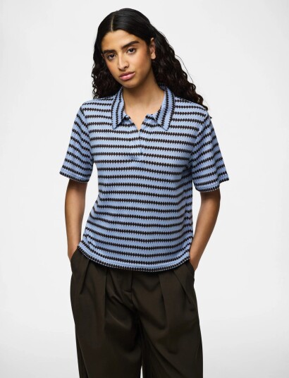 Pieces Pcjeya Ss V Neck Loose Polo D2D Jrs Blue XL
