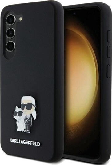 Karl Lagerfeld Silikon Mobildeksel med Karl&Choupette Metallpinne for Samsung Galaxy S24 - Svart
