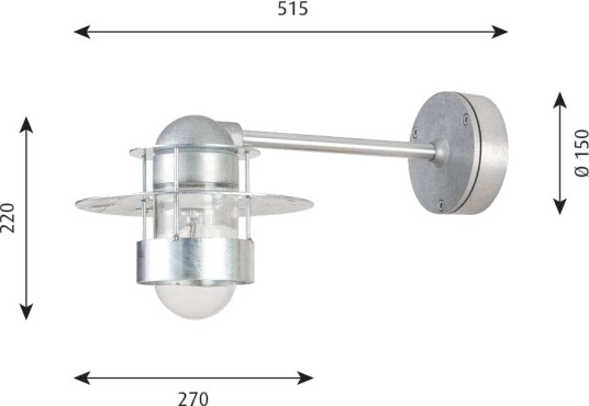 Louis Poulsen - Albertslund Vegglampe Galvaniseret Lang E27 Louis Poulsen
