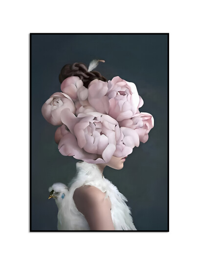 Plakat Blomsterjente / Rosa Blomster og en Fugl