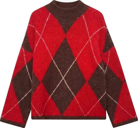 Vero Moda Vmhasel Ls Highneck Argyle Pullover Ts CHOCOLATE TORTE S/M