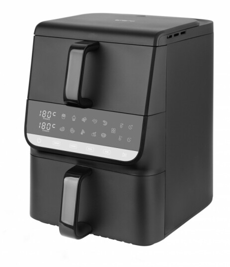 Emerio Dobbel Airfryer 3,5+6,5L Varmluftsfritøs Svart med Sklisikre Føtter Emerio Dobbel Airfryer 3,5+6,5L Varmluftsfritøs Svart med Sklisikre Føtter