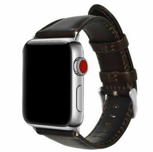 Klokkearmbånd i lærimitasjon til Apple Watch, 44mm, Mørkebrun