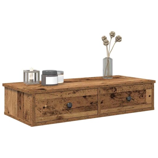  Vegghylle med skuffer gammelt tre 80x31x17 cm konstruert tre 8721158649881