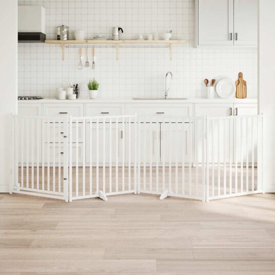  Hundeport Dør Sammenleggbar 4 Paneler Hvit 320 cm Heltre Gran 352283