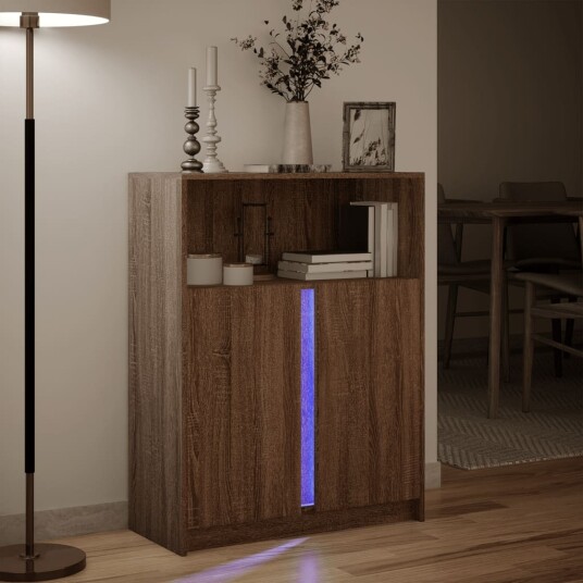 Skjenk med LED brun eik 77x34x100 cm konstruert tre 8721102967160