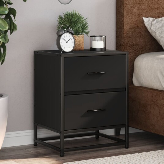 Nattbord 2 stk svart 40x31x50 cm heltre furu 8721102837340