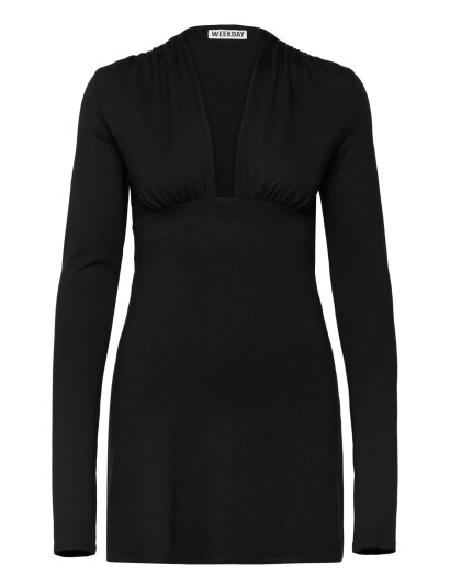 Weekday Long Sleeve Mini Dress   Black   S