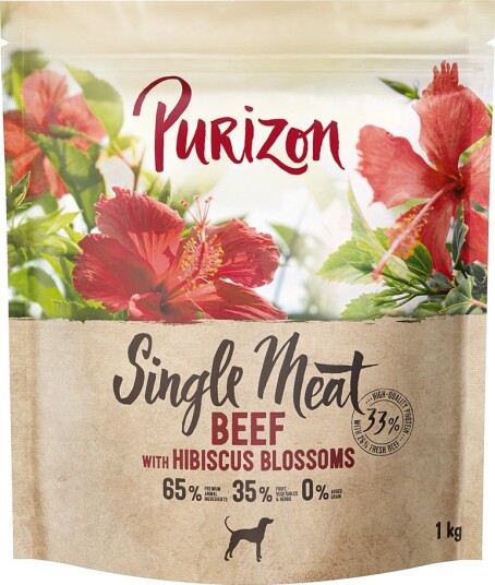 Purizon Tørrfôr Adult Single Meat Dog Storfekjøtt Med Hibiskusblomster Kornfri 4 X 1 kg