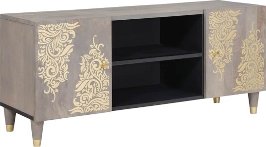 TV skap Grå 105 x 33 x 46 cm Massiv mango tre TV skap Grå 105 x 33 x 46 cm Massiv mango tre