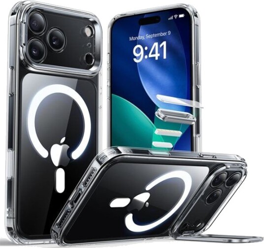 ESR Classic Hybrid MagSafe Kickstand Mobildeksel for iPhone 17 Pro - Gjennomsiktig