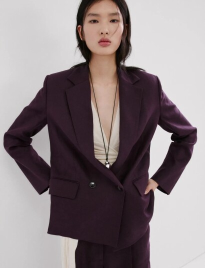 Mango Linen Suit Jacket Burgundy L