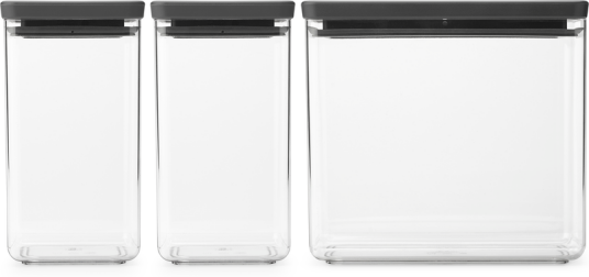Brabantia TASTY+ stabelbar boks 3 deler 2x1,6 L+3,5L Mørkegrå Brabantia TASTY+ stabelbar boks 3 deler 2x1,6 L+3,5L Mørkegrå