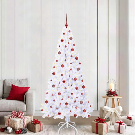 Kunstig juletre med 300 LED med stativ Hvit 210 cm PVC og stål