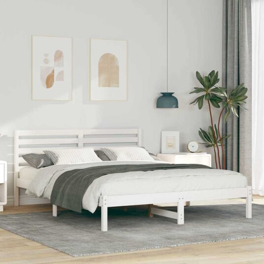  Sengestamme med hodegjerde Hvit 150 x 200 cm Heltre furu