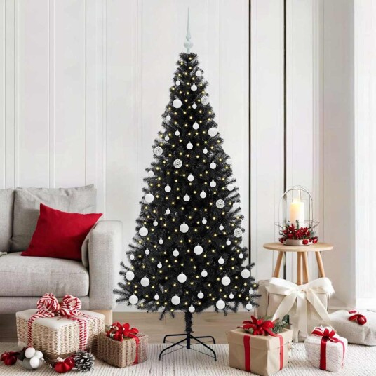  Juletre med 300 LED med stativ Svart 180 cm PVC