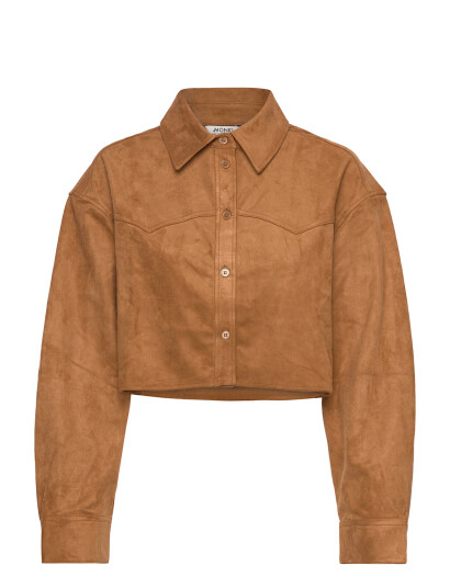 Monki Cropped Western Shirt - Brown - XS