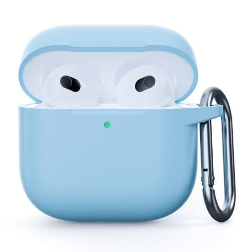 For AirPods 4 silikonetui integrert Bluetooth hodetelefondeksel med krok   lyseblå
