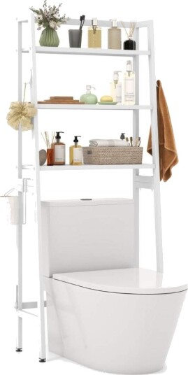 Toaletthylle frittstående baderomshylle med justerbare hyller 65 x 28 x 159 cm hvit