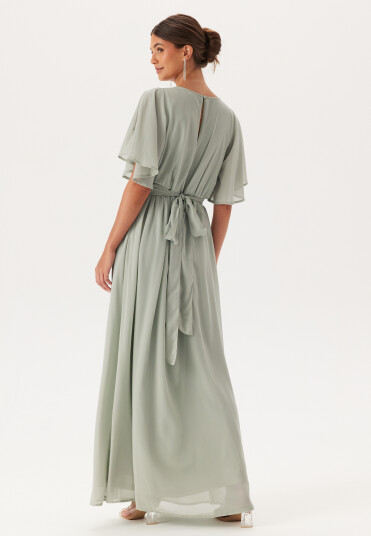Bubbleroom Occasion Butterfly sleeve chiffon gown Dusty green 44