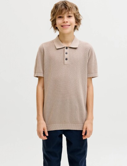 Jack & Jones Jjjess Knit Polo Ss Jnr Beige 152