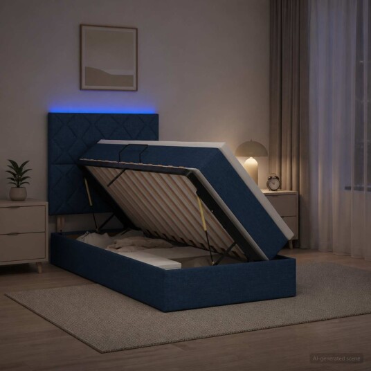 vidaXL LED lagringseng med madrass Blå 90 x 200 cm Stoff
